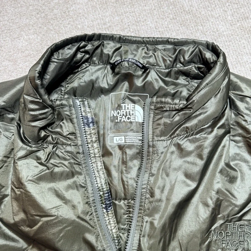 The North Face Large Thermoball Vest Mens Green Camo Primaloft Puffer Full Zip